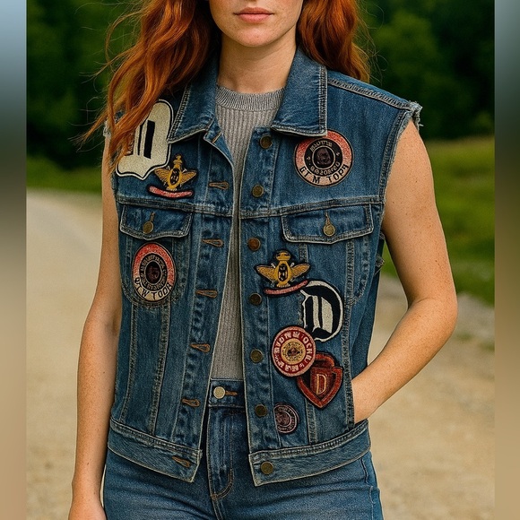 Vintage ‘92 Designer Donna Karan NY Denim Felt Letterman Vest Streetwear Retro - Picture 11 of 11